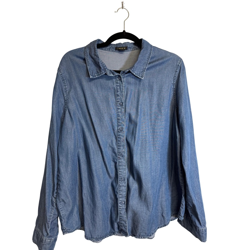 Iman‎ Denim Long Sleeve Button Down Shirt Woman's XL